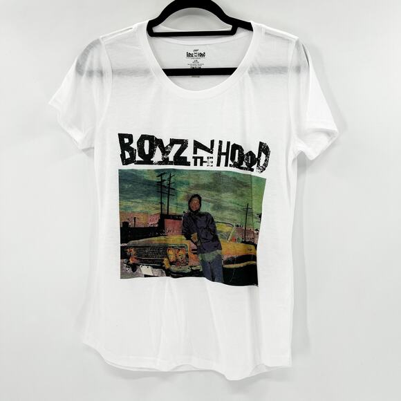 Boyz In The Hood Tops - Boyz In The Hood Women's White Graphic Print Scoop Neck T Shirt Tee Top Size L